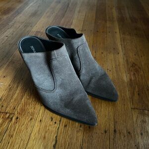 Donald Pliner Valda Block Heel Mule Clog Suede Leather Shoes Size 9.5 M Brown